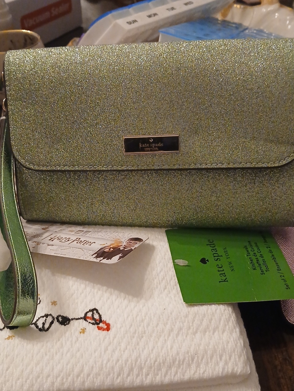 kate spade Glittery Light Green Wristlet Clutch